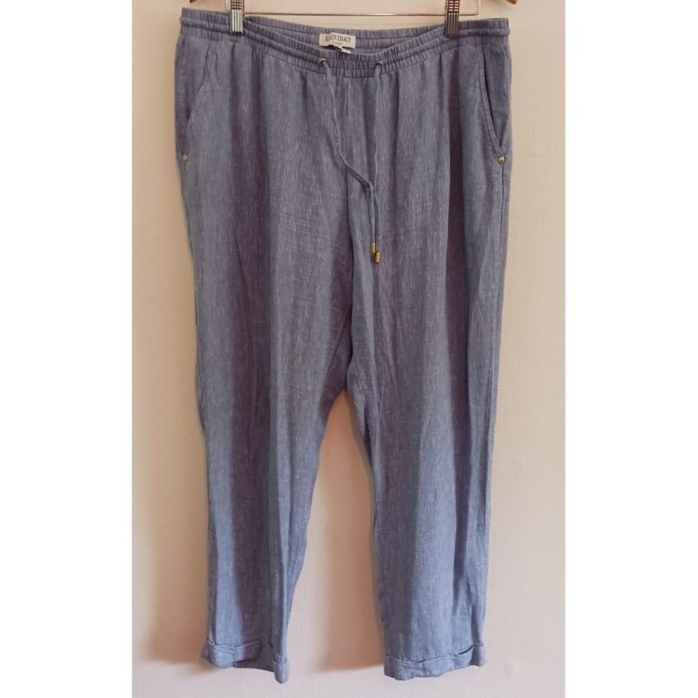 Ellen Tracy‎ Linen Loungers Size Large Light Blue Drawstring elastic waistband